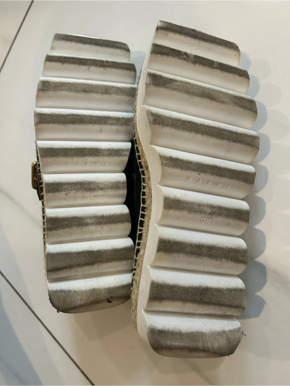Marni Black Espadrille Mary Jane Flats with Gold Buckles